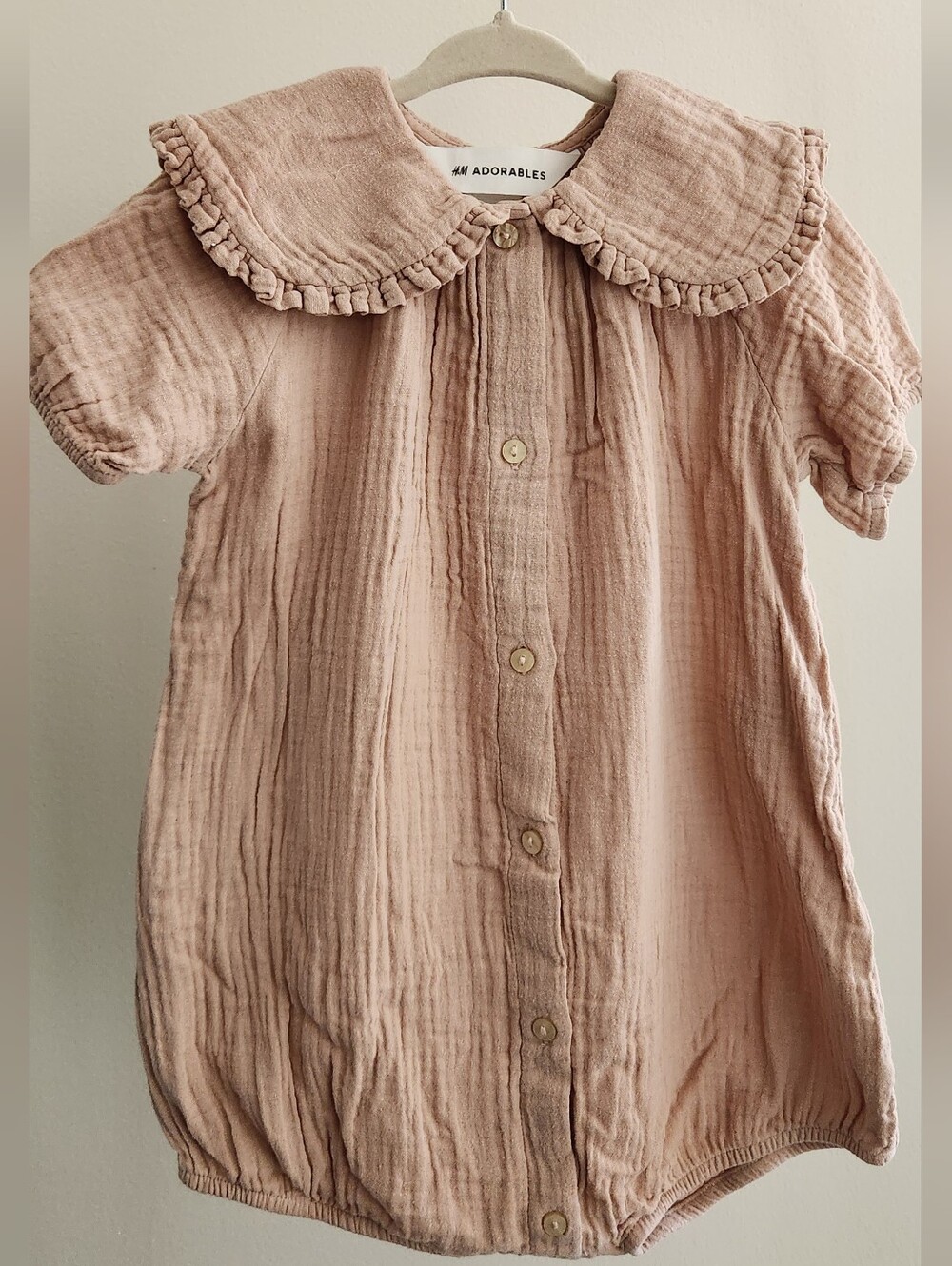 H&M Adorables Pink Ruffle Collar Baby Romper